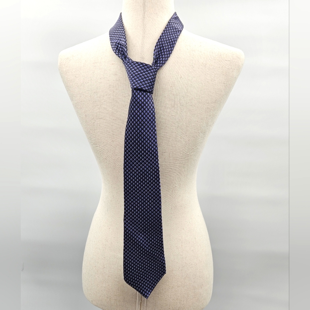 Valentino Mens Silk Tie Navy Blue Purple Geometric Medallion Made in Italy